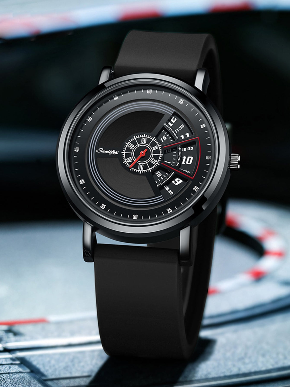 Relógio Design Geométrico Pulseira Borracha Marrom