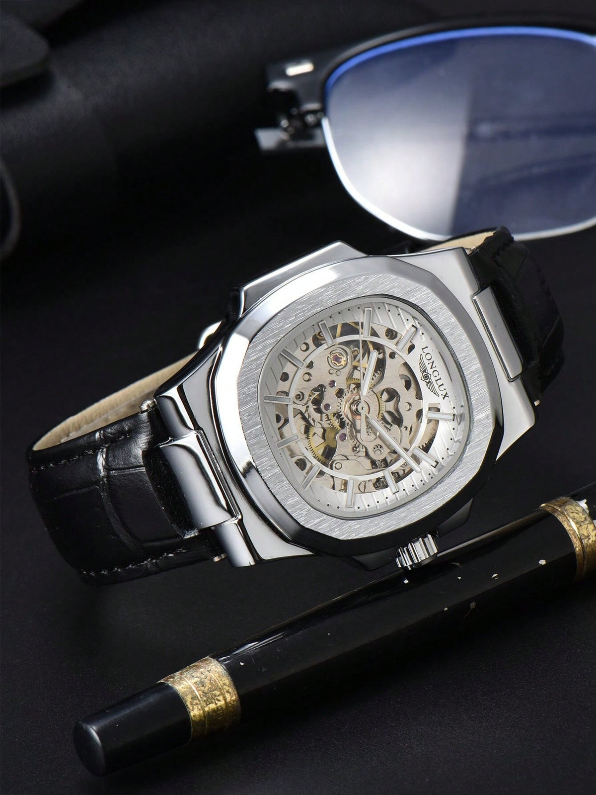 Relógio Masculino Mecânico Skeleton Com Caixa Preta