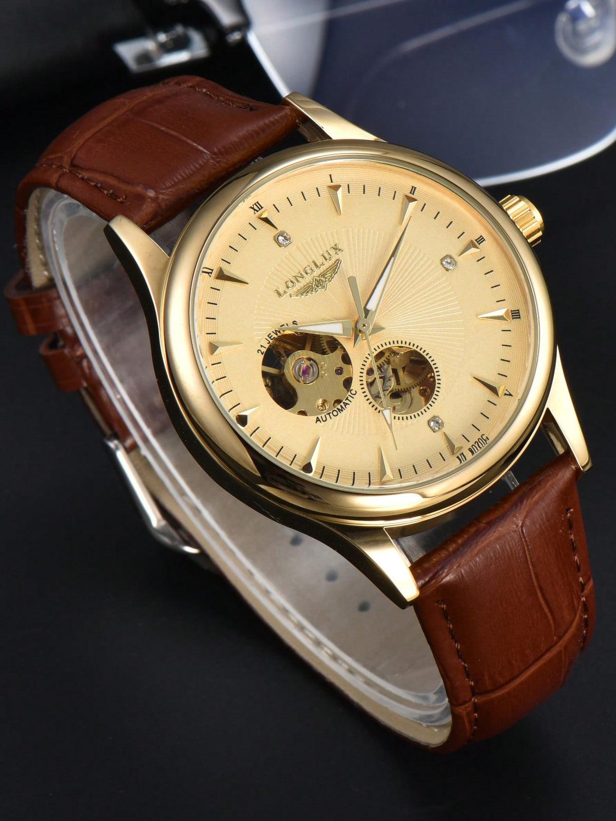 Relógio Minimalista Mostrador Mecânico Pulseira Couro