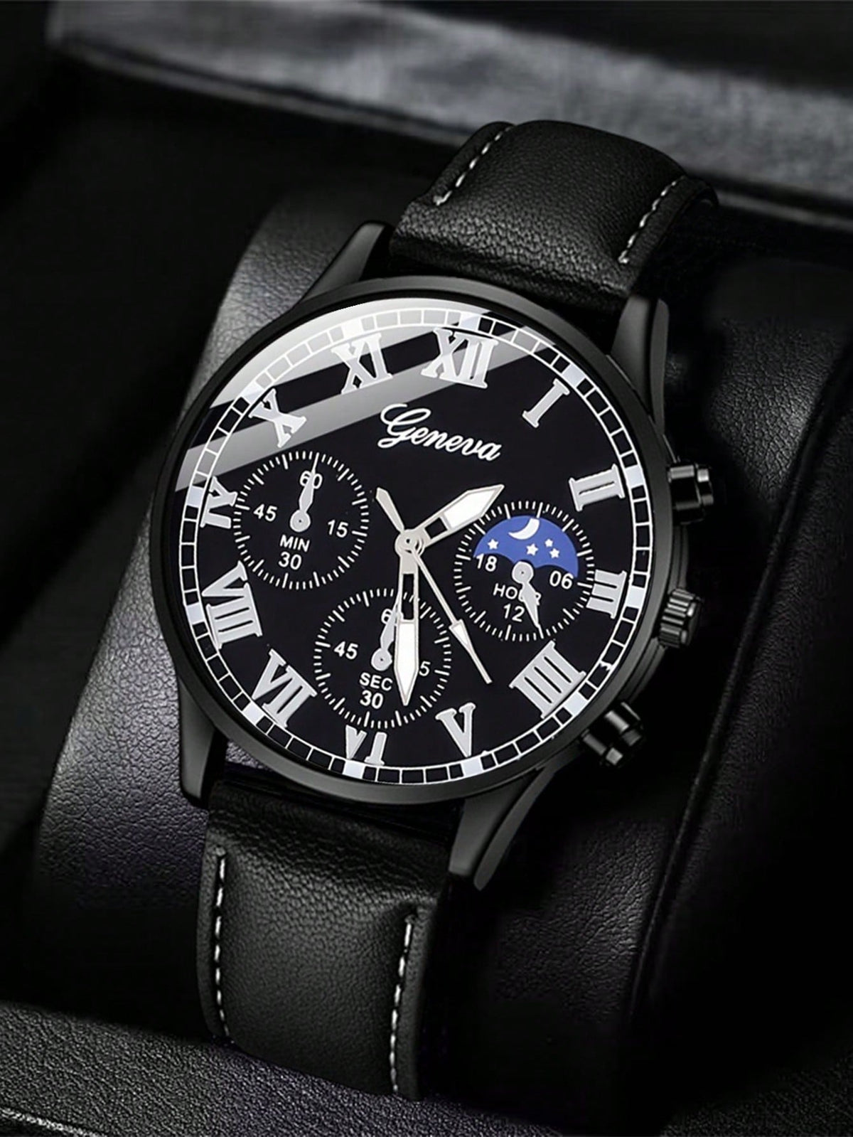 Relógio Masculino Cronógrafo Números Romanos Lua