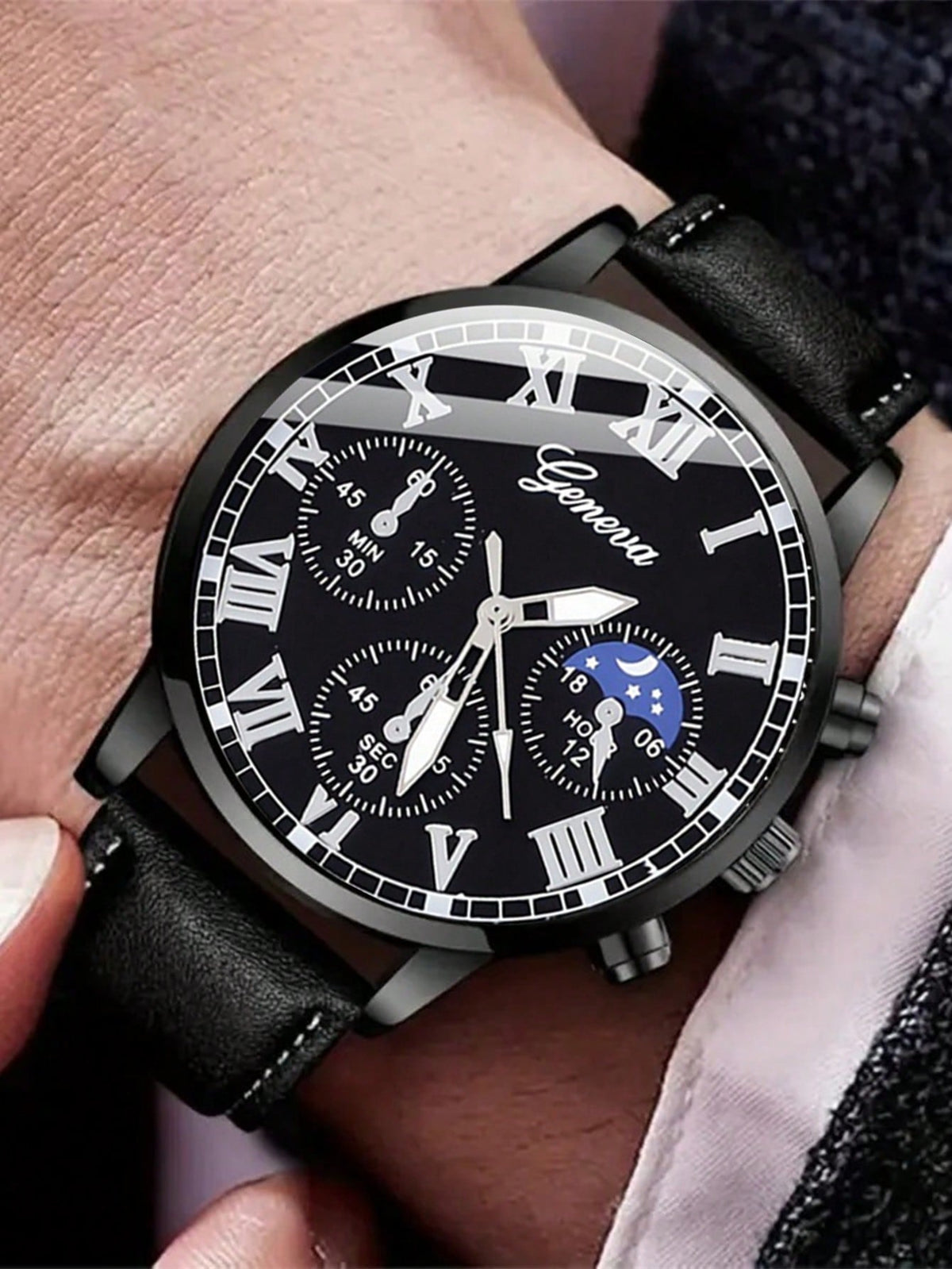 Relógio Masculino Cronógrafo Números Romanos Lua