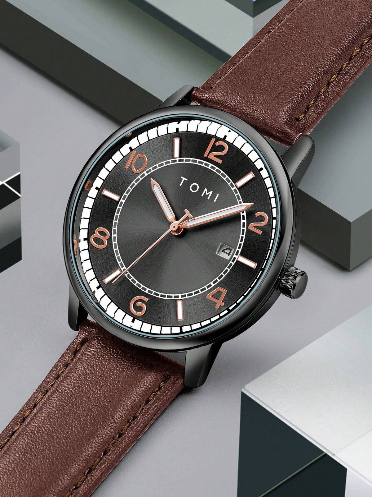 Relógio Masculino Marcadores Brilho Pulseira Couro