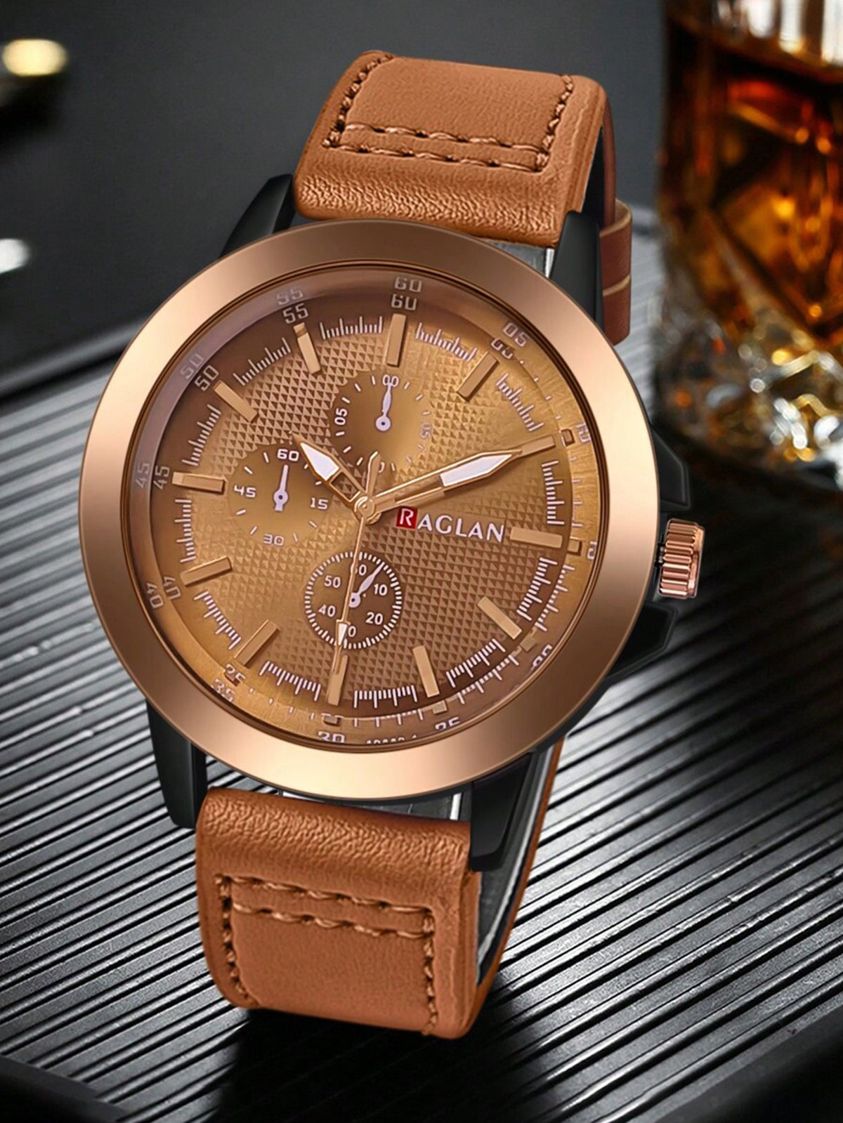 Relógio Masculino Cronógrafo Pulseira Couro Texturizado