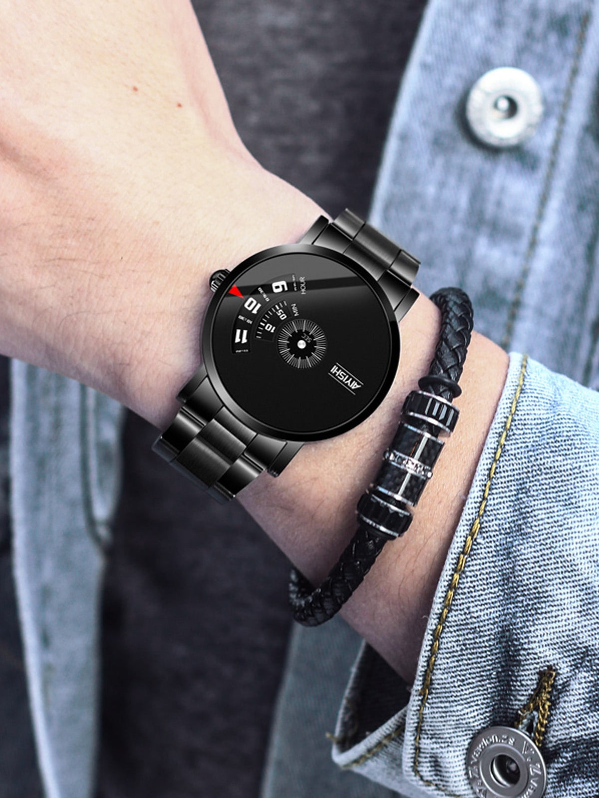 Relógio Masculino Minimalista Design Futurista Com Pulseira Em Aço