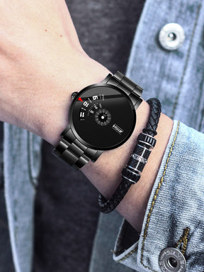 Relógio Masculino Minimalista Design Futurista Com Pulseira Em Aço