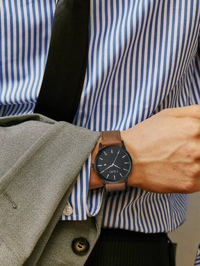 Relógio Minimalista Pulseira Couro Mostrador Com Data