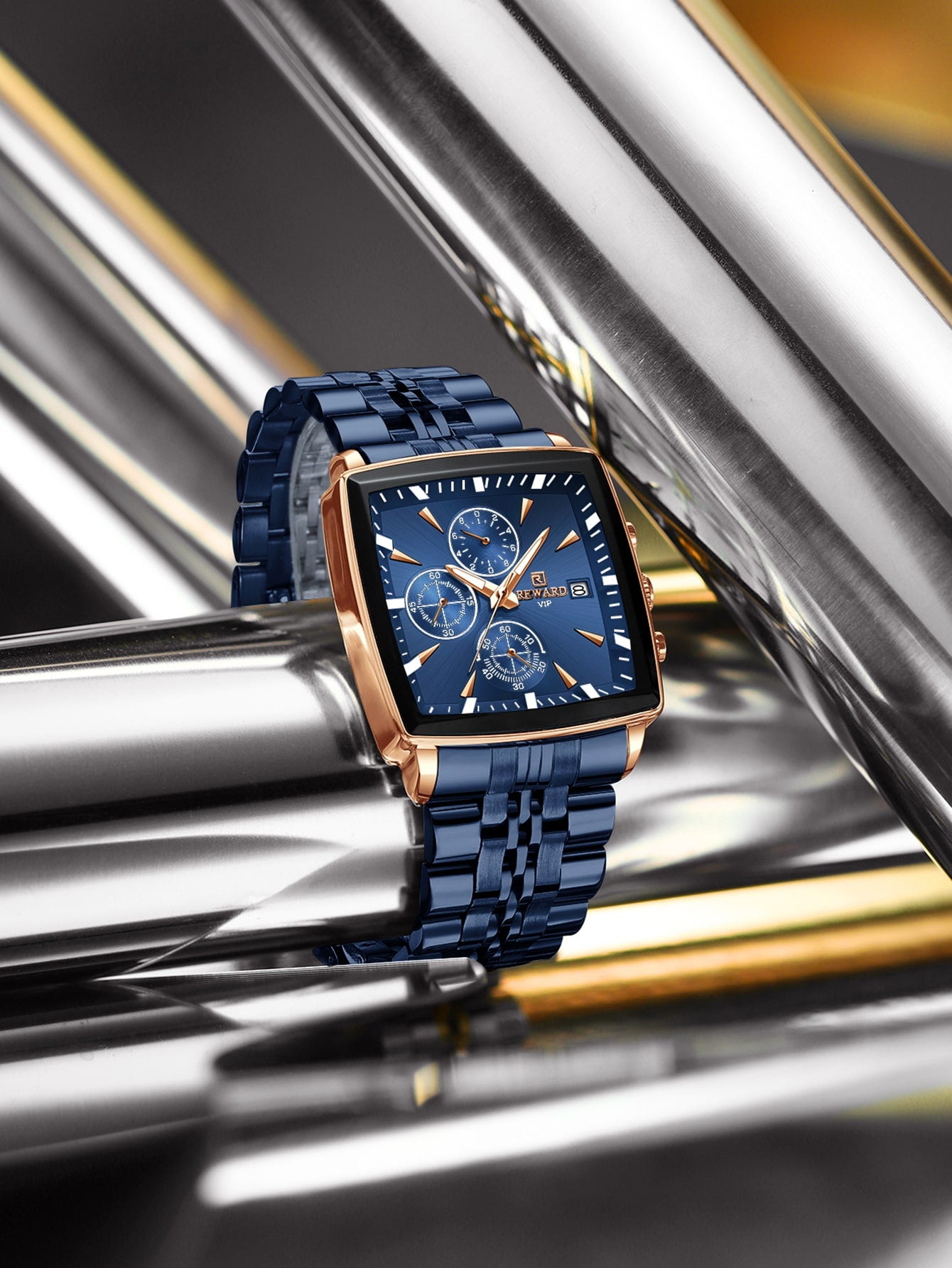 Relógio Caixa Quadrada Cronógrafo Design Moderno Masculino