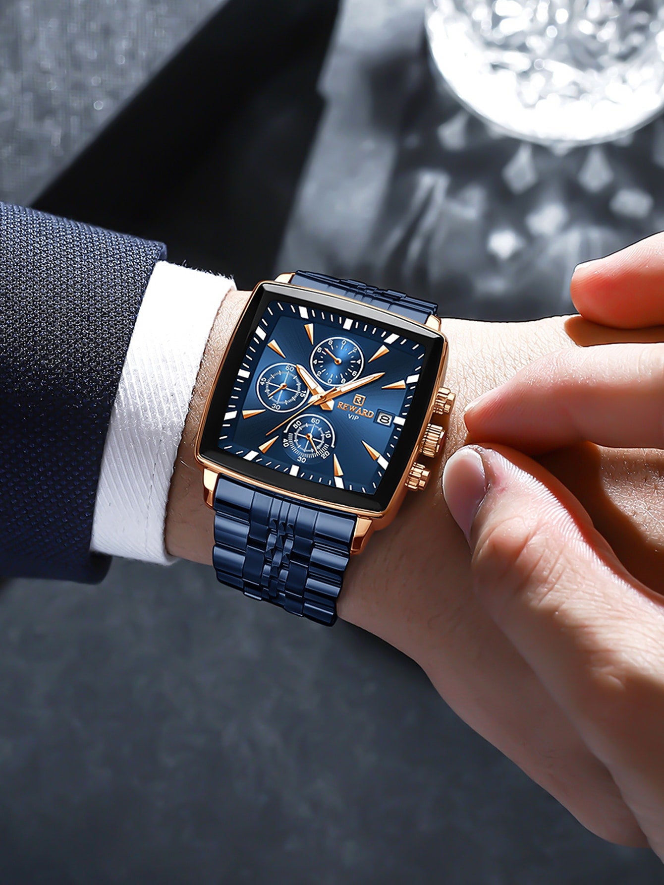 Relógio Caixa Quadrada Cronógrafo Design Moderno Masculino