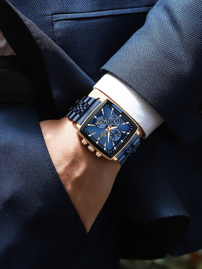 Relógio Caixa Quadrada Cronógrafo Design Moderno Masculino