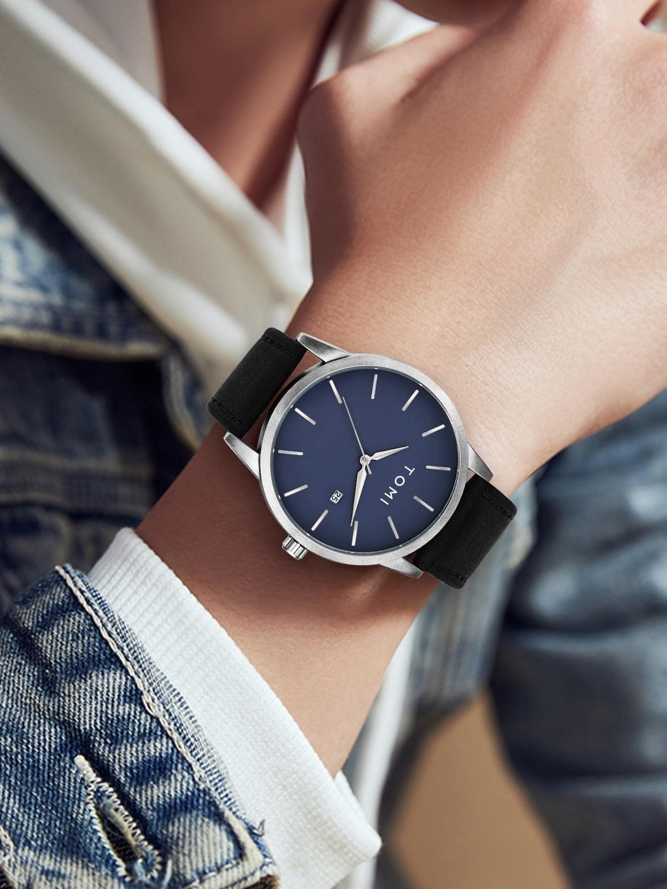 Relógio Minimalista Pulseira Couro Mostrador Com Data