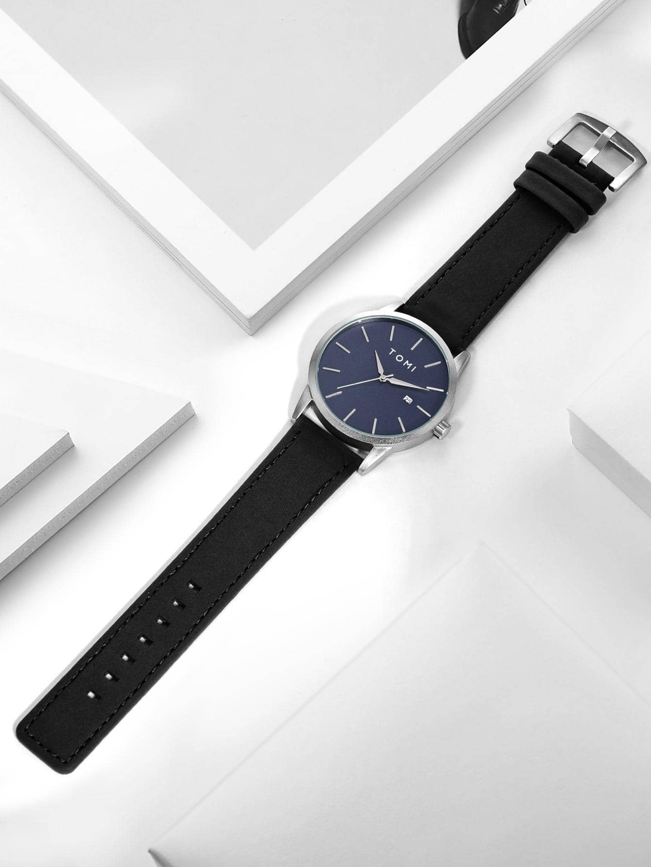 Relógio Minimalista Pulseira Couro Mostrador Com Data