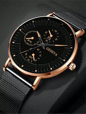 Relógio Minimalista Pulseira Malha Cronógrafo Completo