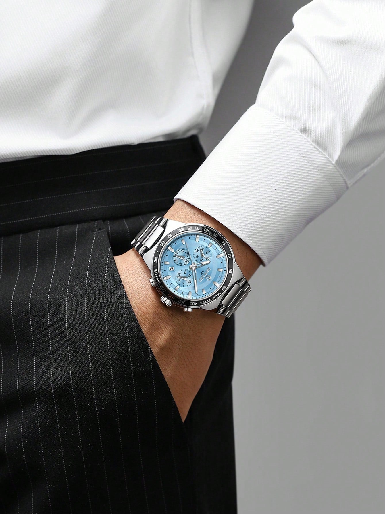 Relógio Cronógrafo Azul Pagani Design Pulseira Aço Cerâmica Bezel