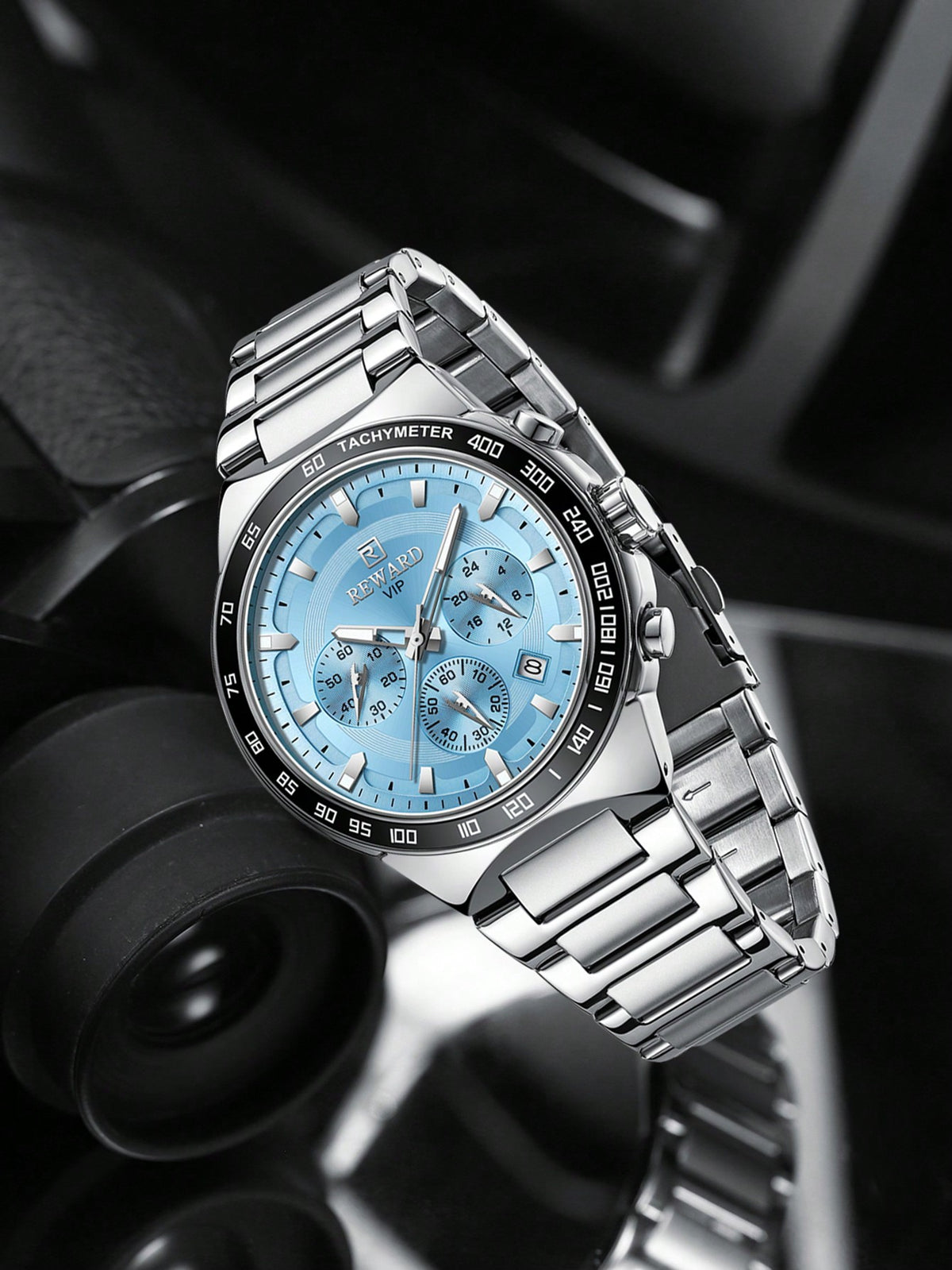 Relógio Cronógrafo Azul Pagani Design Pulseira Aço Cerâmica Bezel