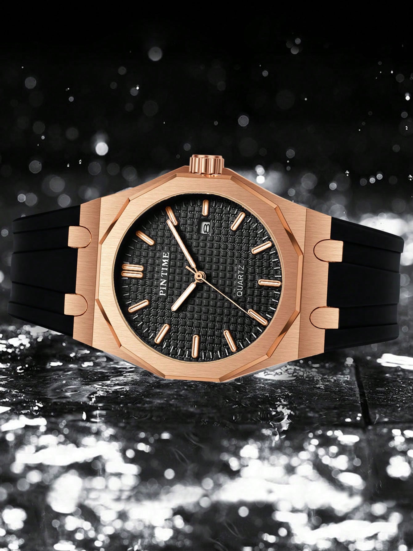 Relógio Masculino Luxo Com Caixa Octogonal E Pulseira Silicone