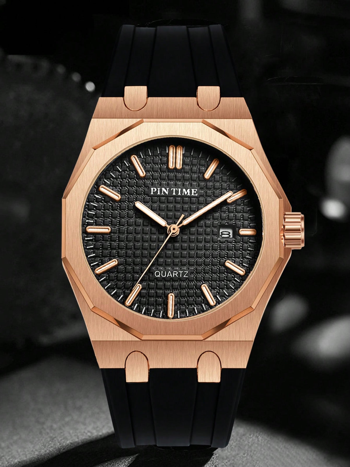 Relógio Masculino Luxo Com Caixa Octogonal E Pulseira Silicone