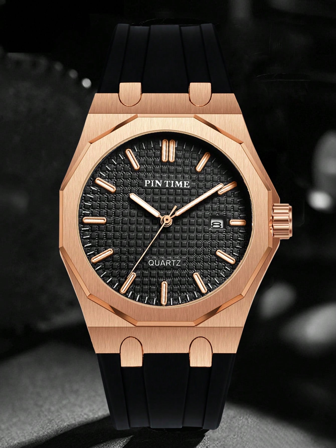 Relógio Masculino Luxo Com Caixa Octogonal E Pulseira Silicone