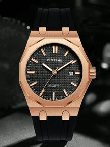 Relógio Masculino Luxo Com Caixa Octogonal E Pulseira Silicone