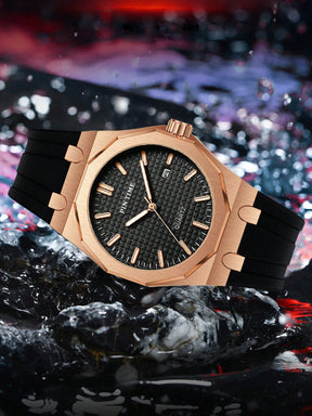 Relógio Masculino Luxo Com Caixa Octogonal E Pulseira Silicone