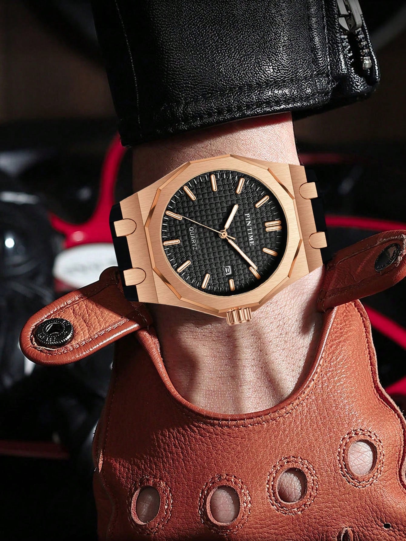 Relógio Masculino Luxo Com Caixa Octogonal E Pulseira Silicone