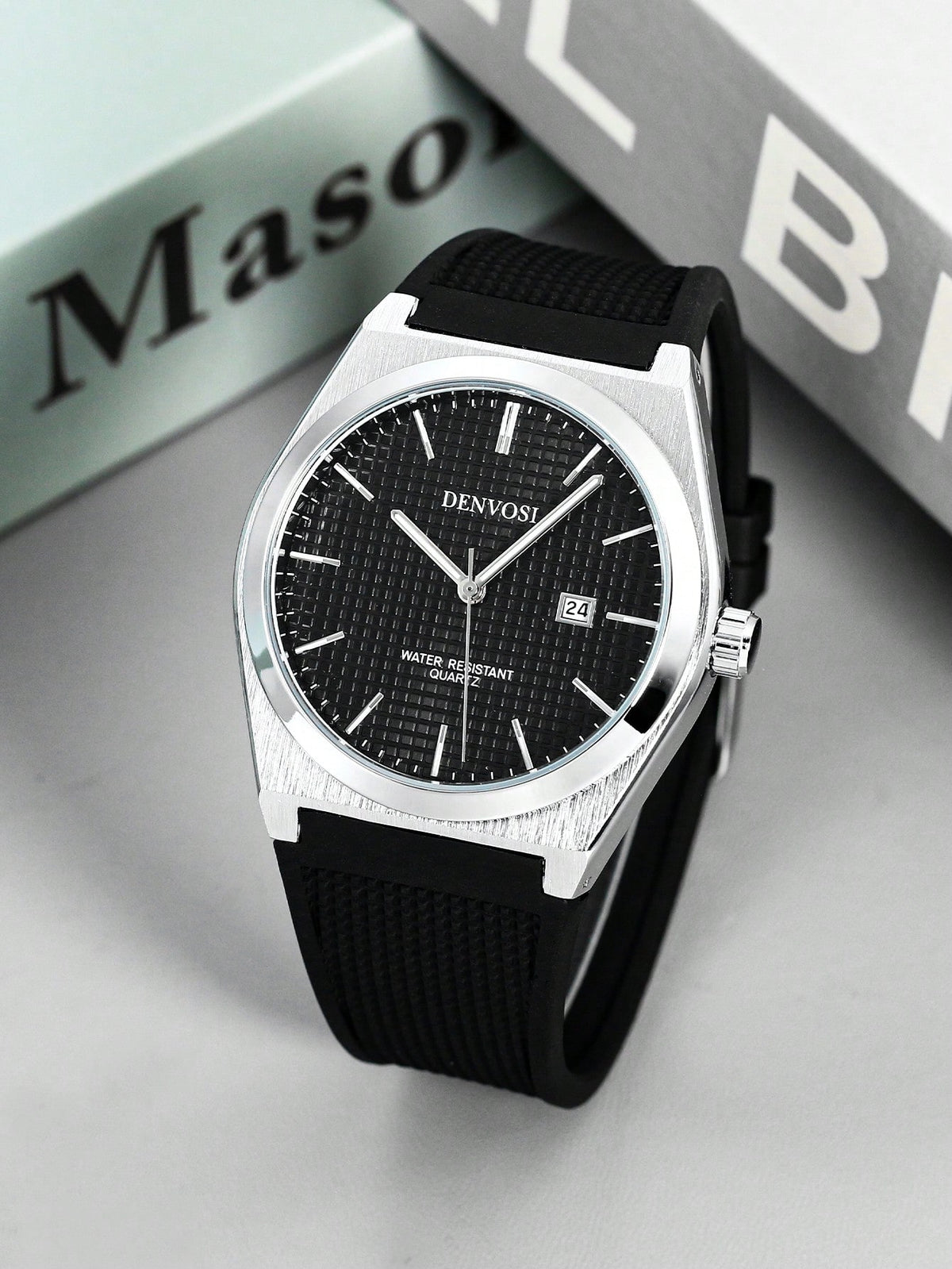 Relógio Minimalista Mostrador Azul Pulseira Borracha