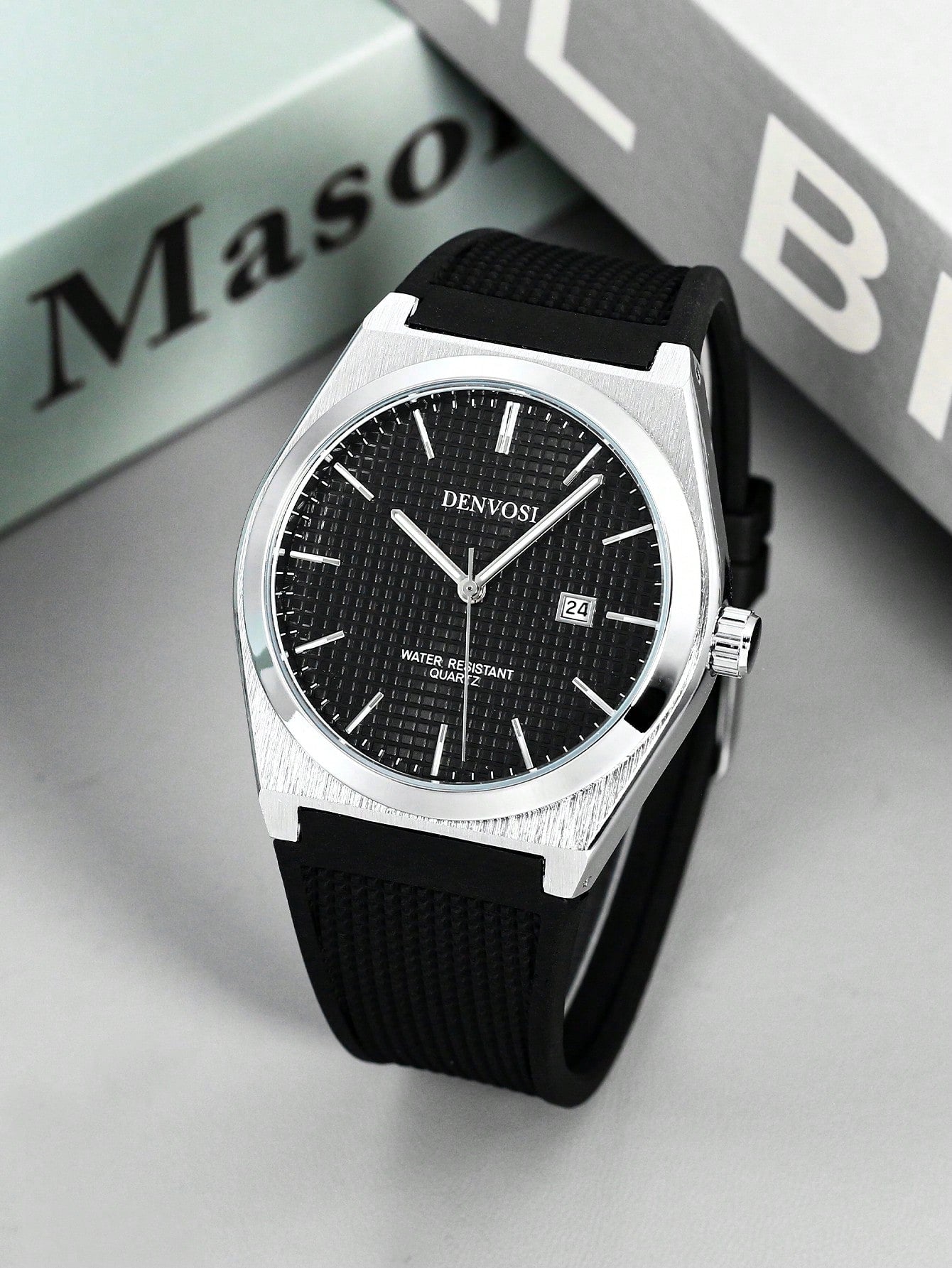 Relógio Minimalista Mostrador Azul Pulseira Borracha