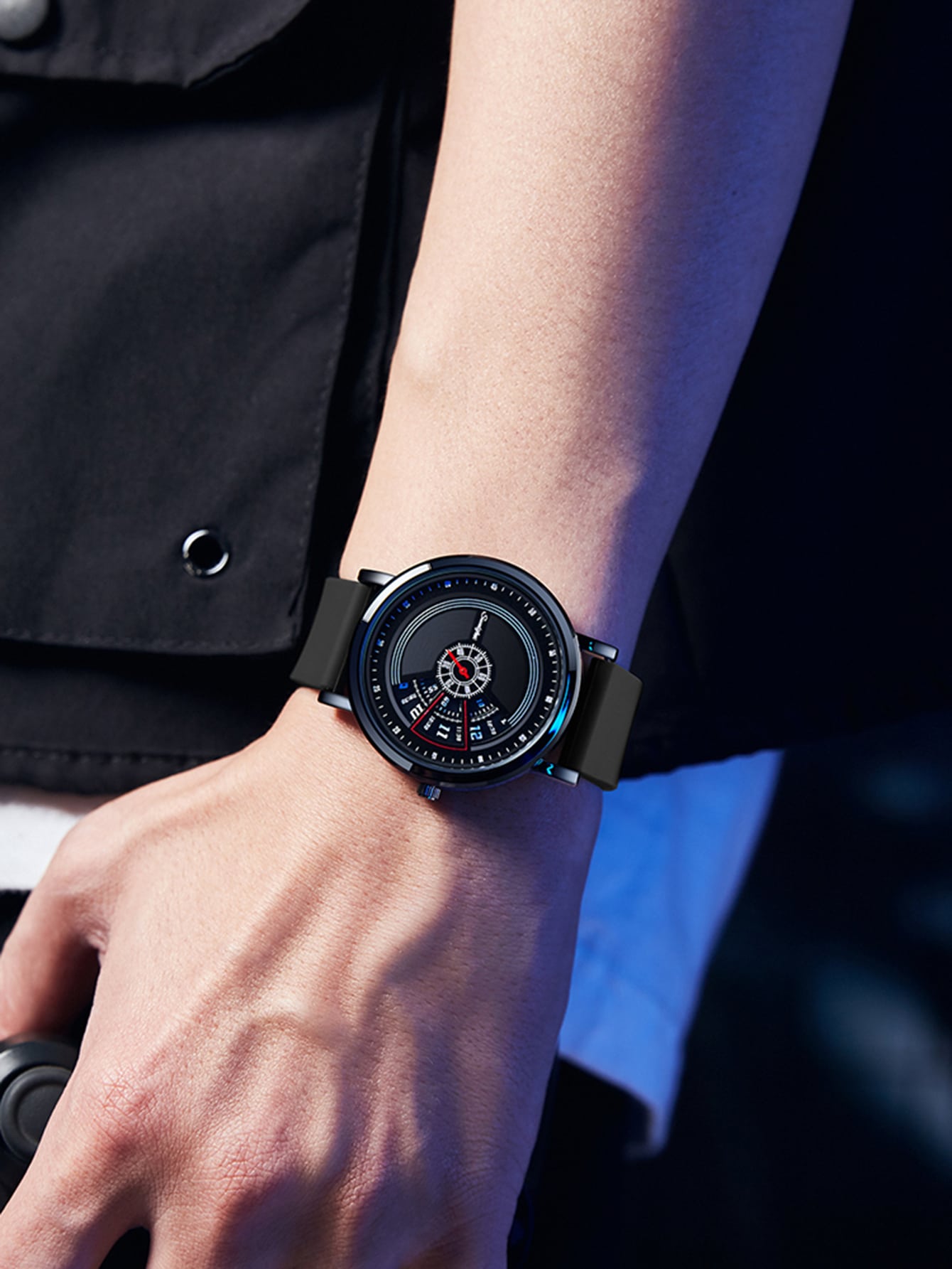 Relógio Design Geométrico Pulseira Borracha Marrom