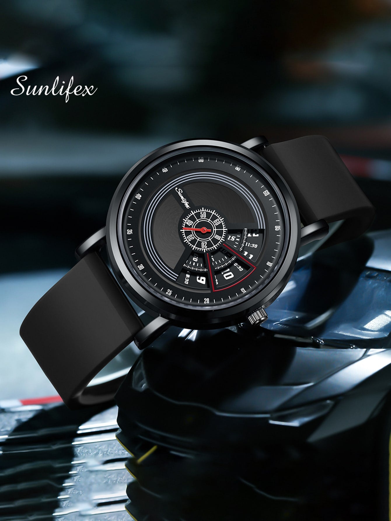 Relógio Design Geométrico Pulseira Borracha Marrom