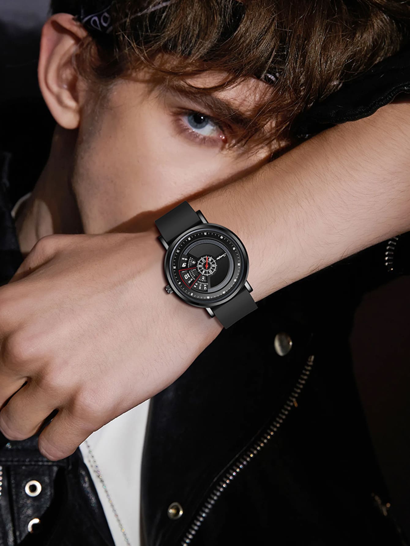 Relógio Design Geométrico Pulseira Borracha Marrom