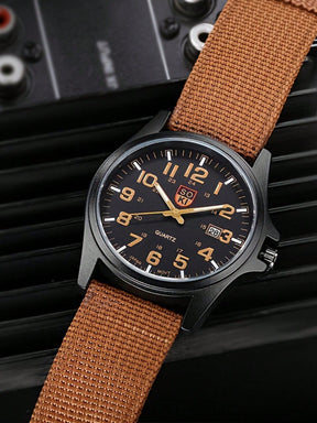 Relógio Masculino Números Grandes Data Pulseira Tecido