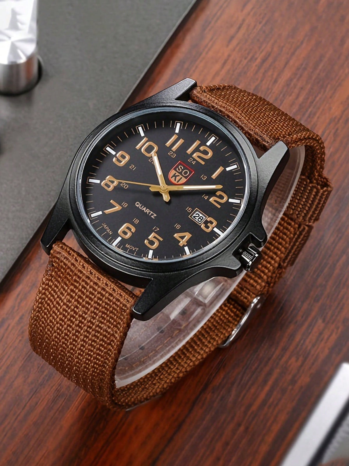 Relógio Masculino Números Grandes Data Pulseira Tecido