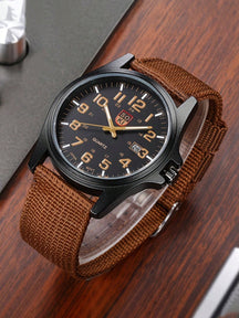 Relógio Masculino Números Grandes Data Pulseira Tecido