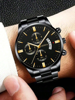 Relógio Masculino Clássico Com Mostrador Cronógrafo E Caixa Redonda