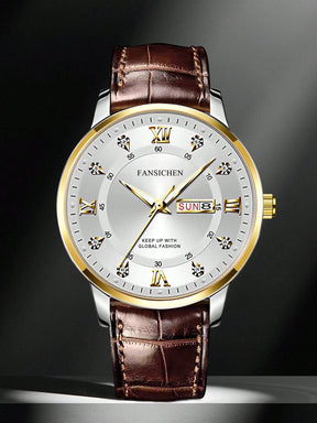 Relógio Masculino Clássico Com Pulseira Em Couro E Calendário