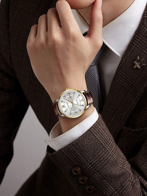 Relógio Masculino Clássico Com Pulseira Em Couro E Calendário