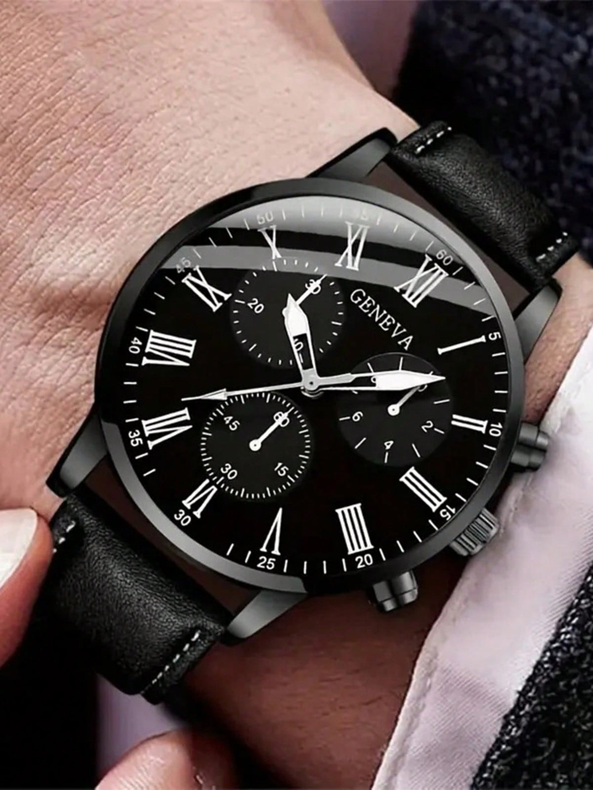 Relógio Masculino Pulseira Couro Romana Cronógrafo