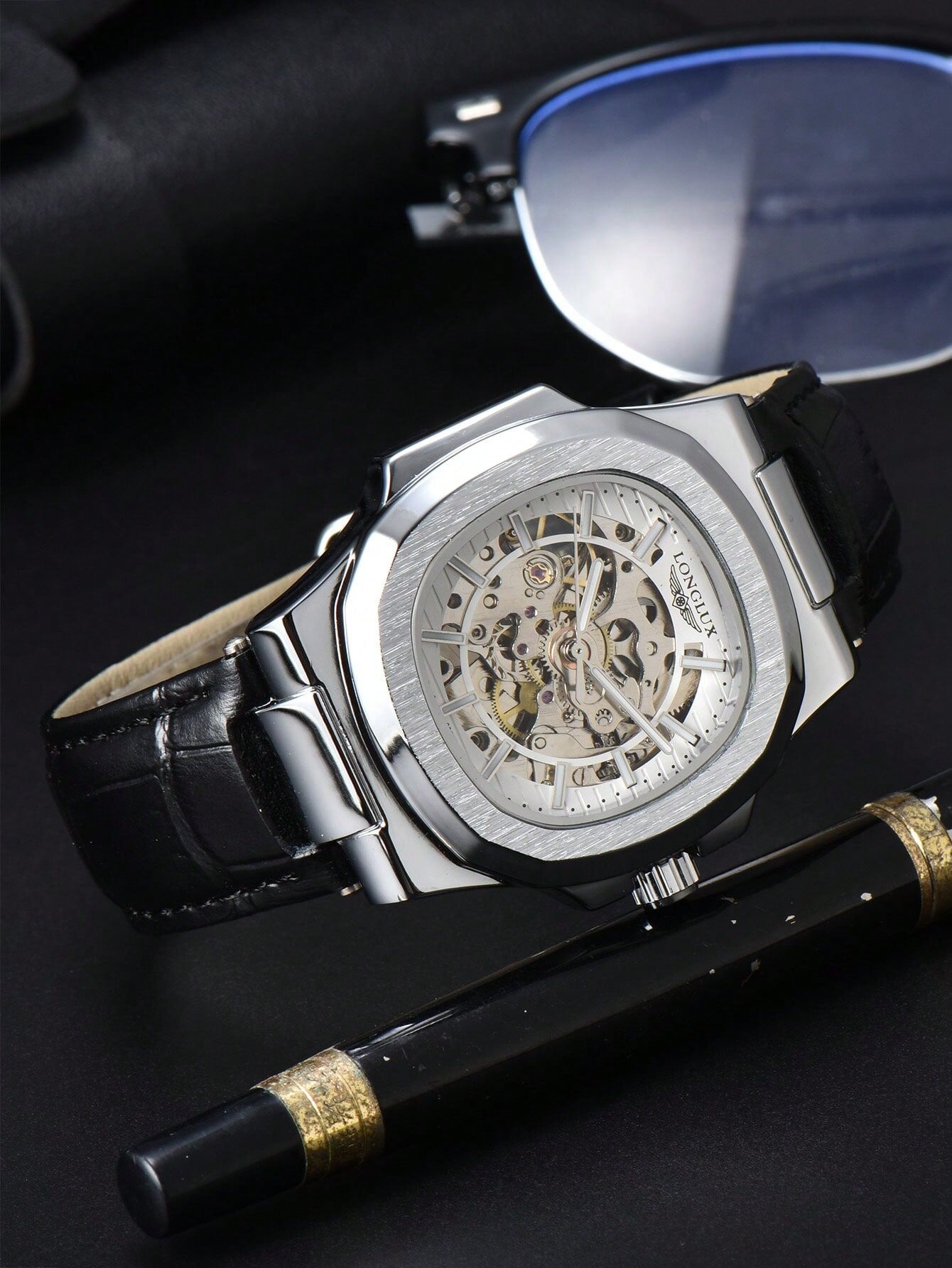 Relógio Masculino Mecânico Skeleton Com Caixa Preta