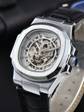 Relógio Masculino Mecânico Skeleton Com Caixa Preta