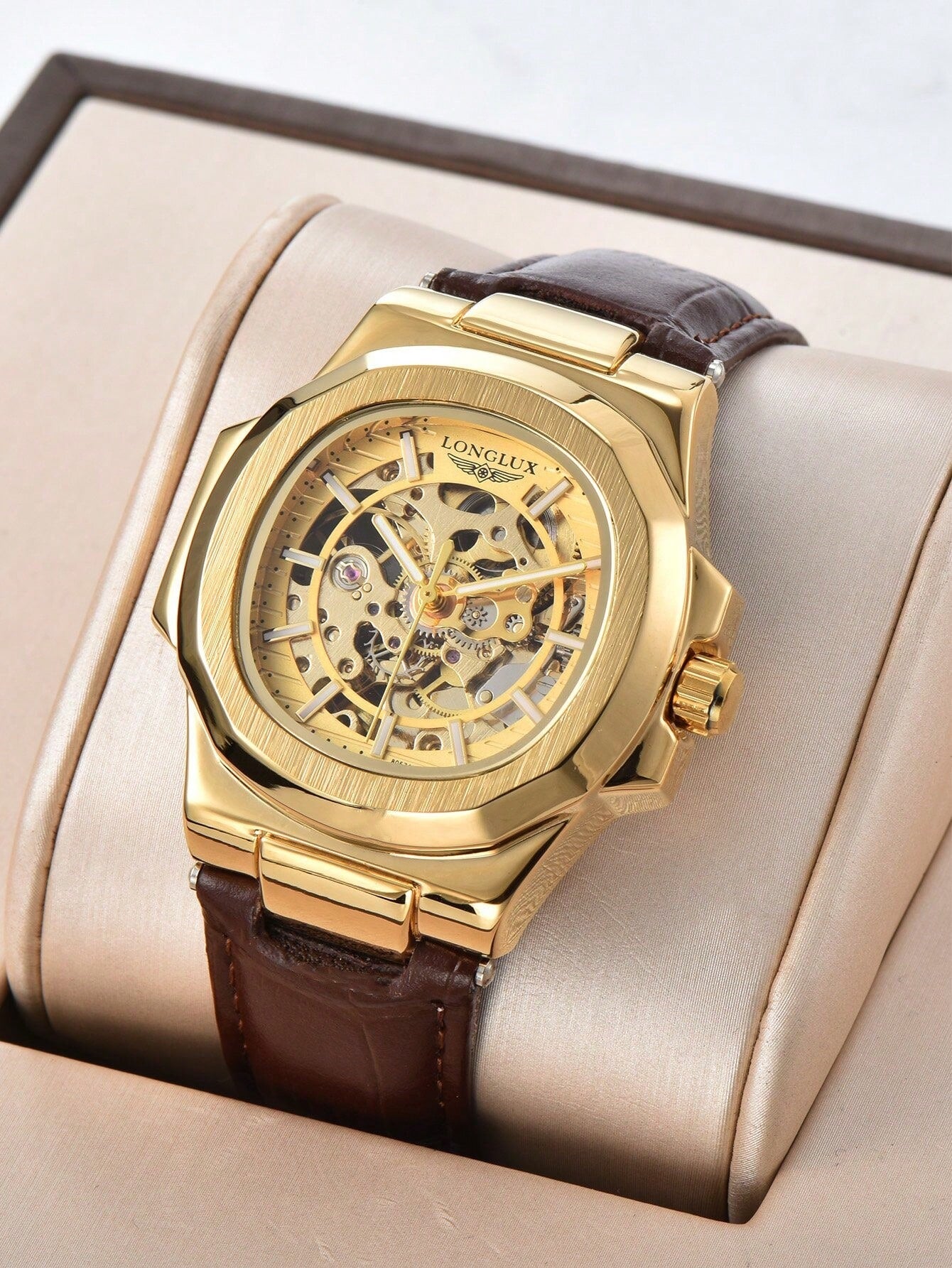 Relógio Masculino Automático Skeleton Caixa Octogonal Luxo