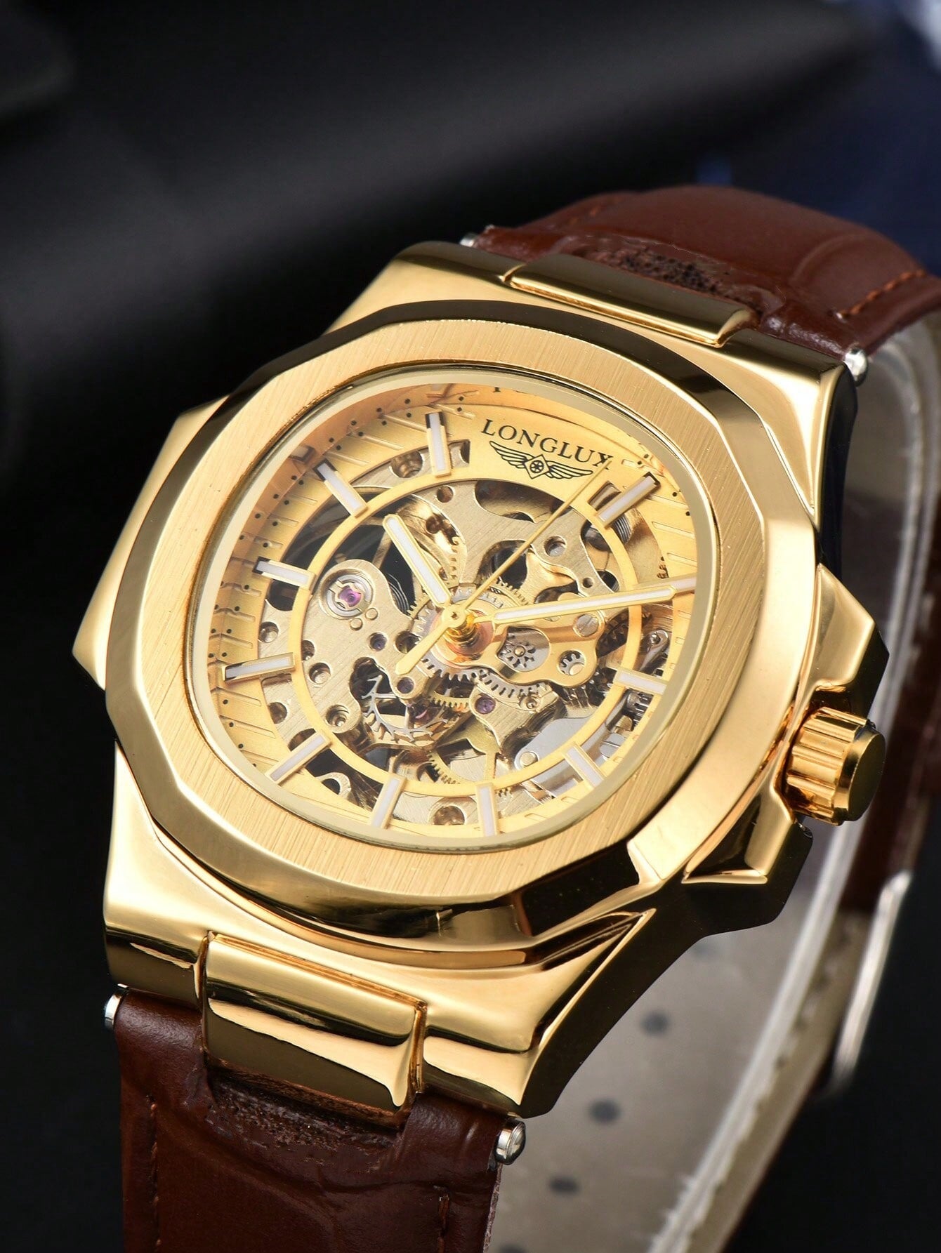 Relógio Masculino Automático Skeleton Caixa Octogonal Luxo