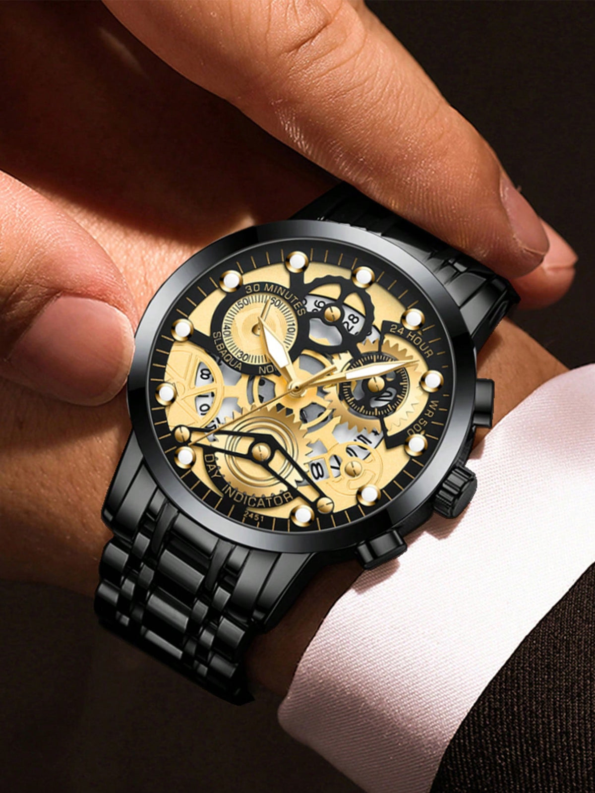 Relógio Masculino Automático Skeleton Com Engrenagens Visíveis E Aço