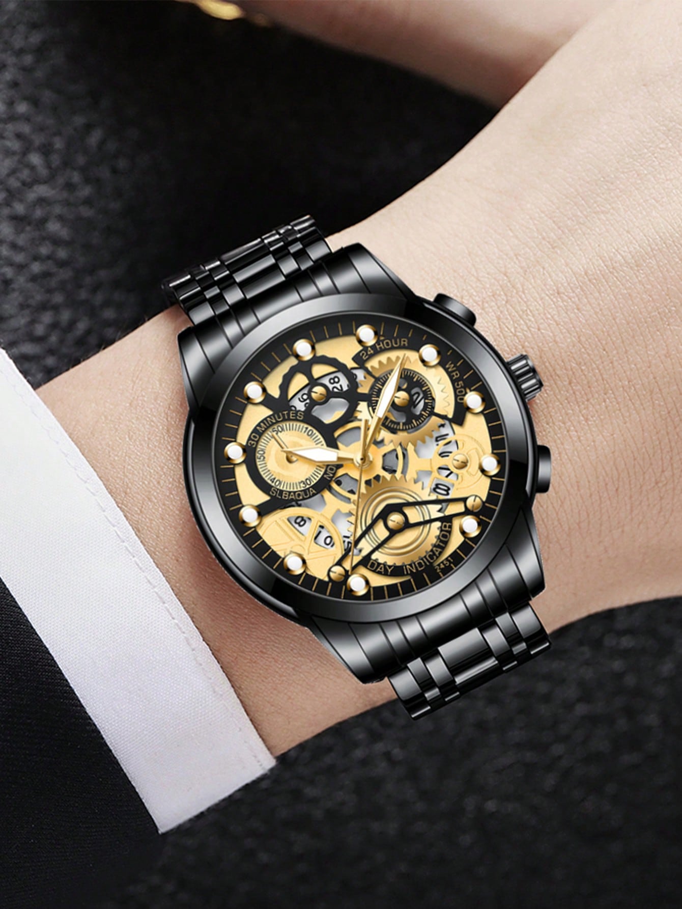 Relógio Masculino Automático Skeleton Com Engrenagens Visíveis E Aço