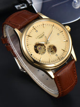 Relógio Minimalista Mostrador Mecânico Pulseira Couro