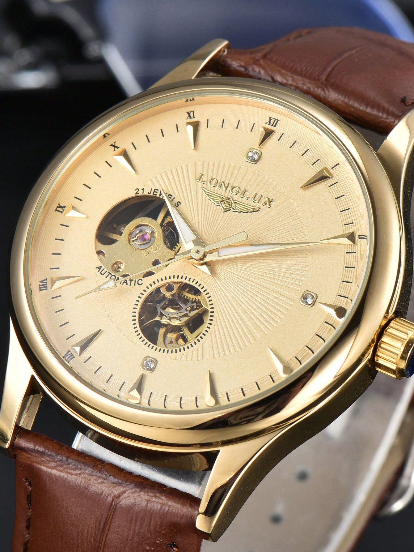 Relógio Minimalista Mostrador Mecânico Pulseira Couro