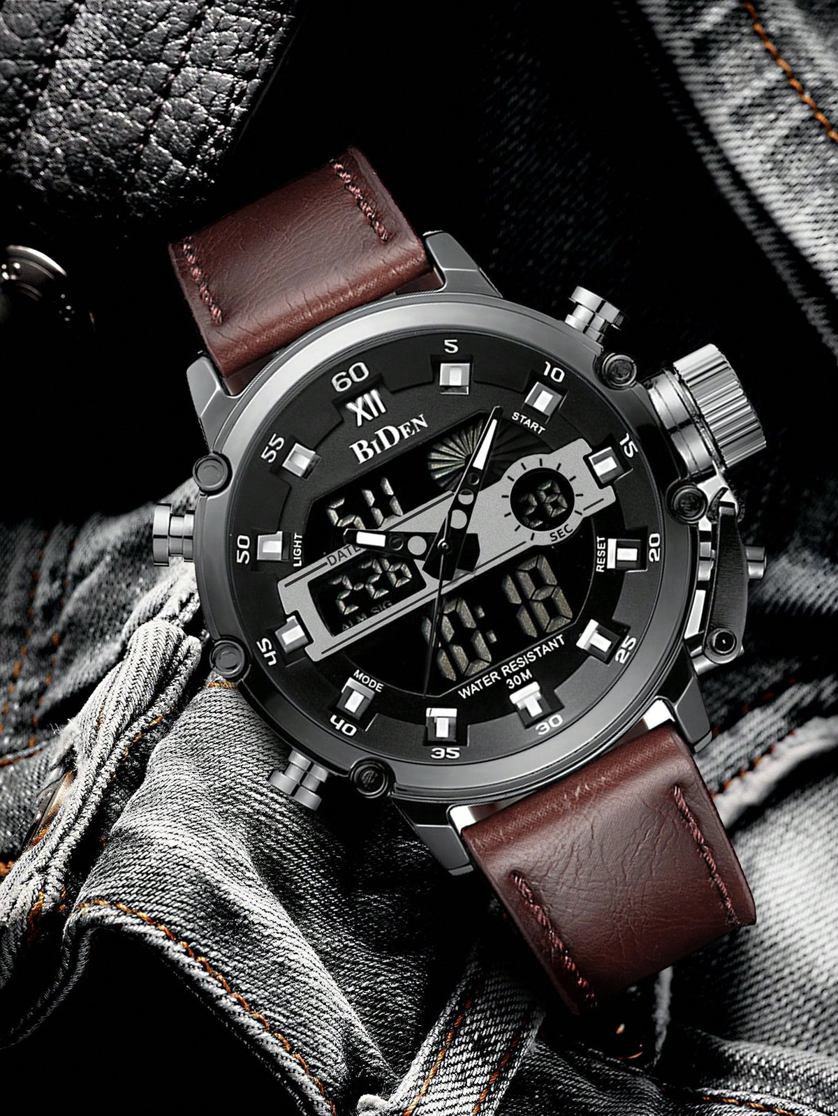 Relógio Masculino Esportivo Analógico Digital Com Pulseira Couro