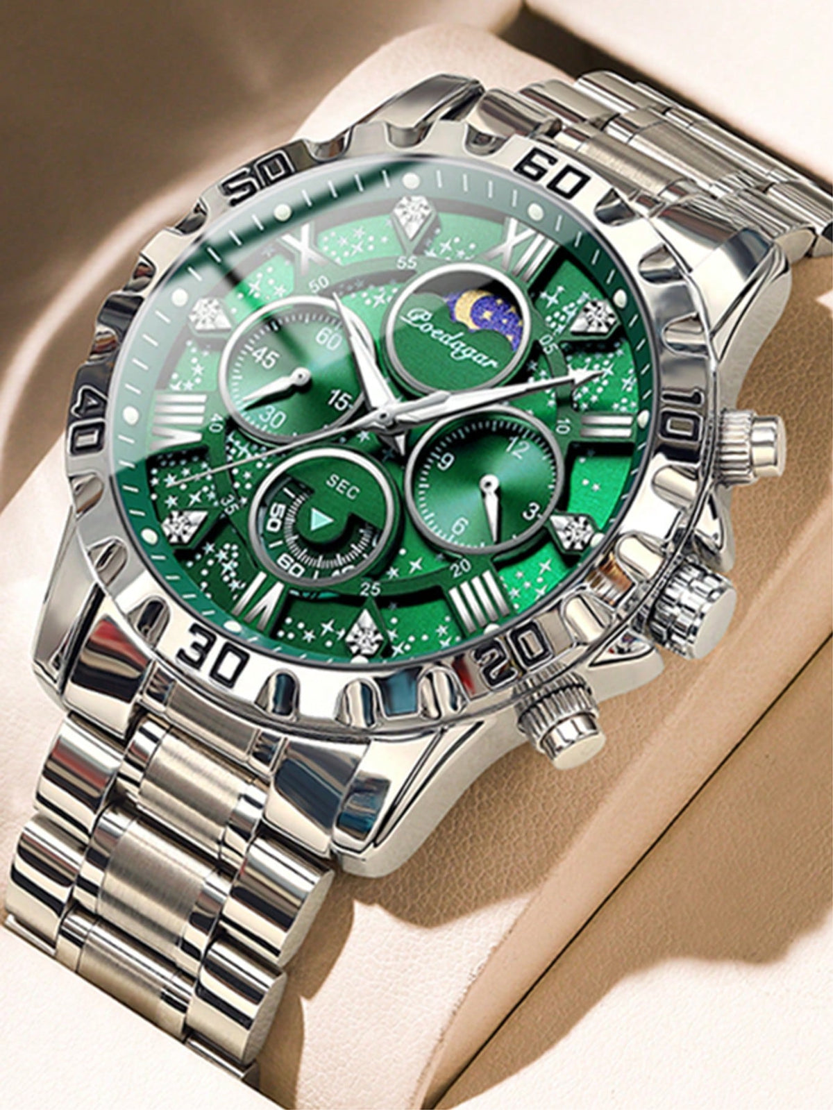 Relógio Cronógrafo Bentley Fase Lua Estrelas Strass