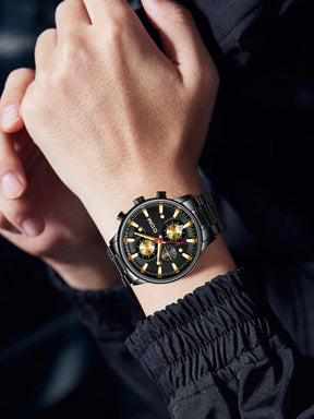 Relógio Masculino Cronógrafo Com Pulseira Em Aço E Design Sofisticado