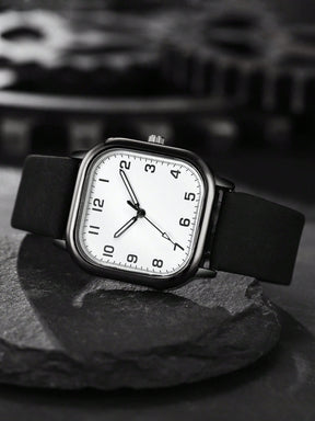 Relógio Minimalista Caixa Quadrada Números Arábicos