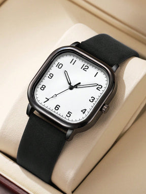 Relógio Minimalista Caixa Quadrada Números Arábicos