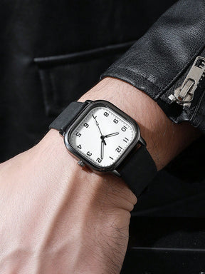 Relógio Minimalista Caixa Quadrada Números Arábicos